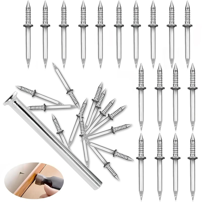 SOPAMI 200pcs Double Head Skirting Thread Seamless Nails with 2pcs Sleeve Tools, Non Marking Double Sided Nails, Invisible Security Screws for Wood Baseboards. - Image 1